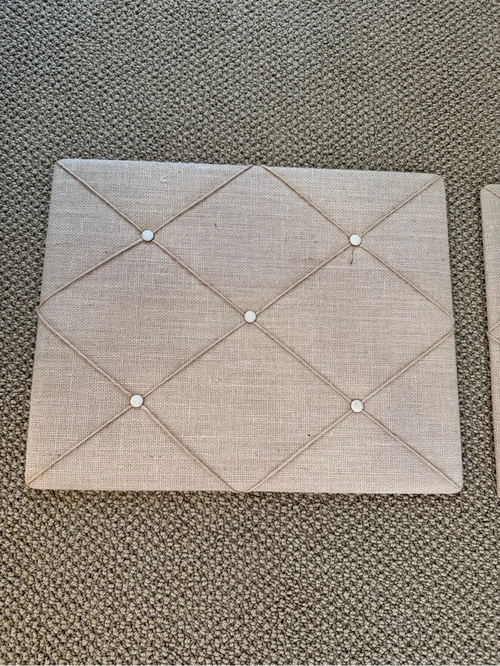 Neutral Linen Fabric Memo Board with Buttoned Ribbon Accents